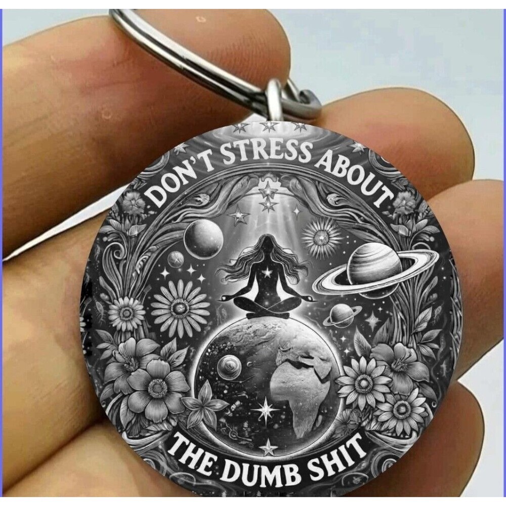 peace Love Moon Star Yoga Stress Body Mind Universal Health Stainless Keychain